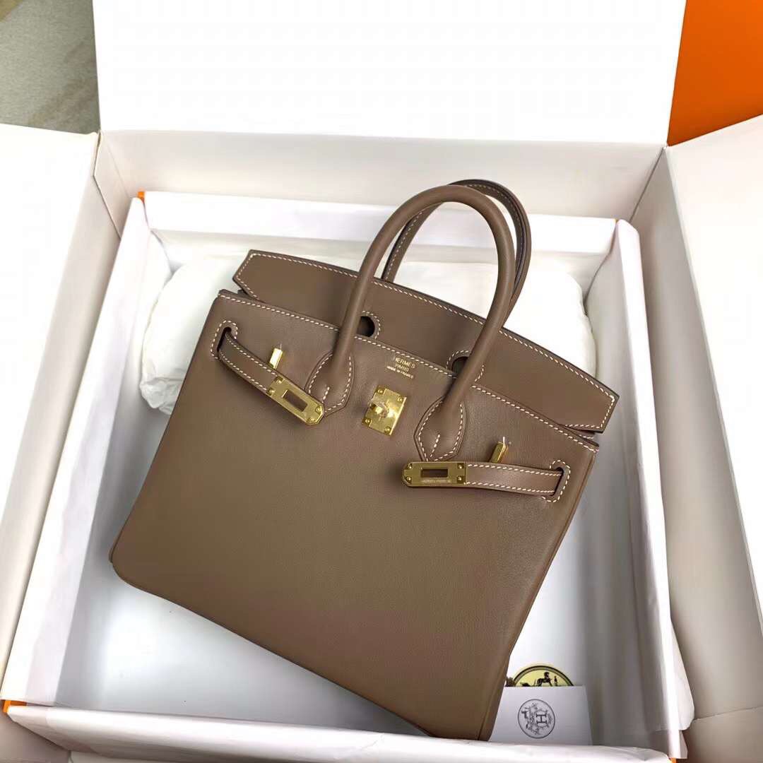 Hermes Birkin 25CM Swift Leather Handbag Khaki Grey 